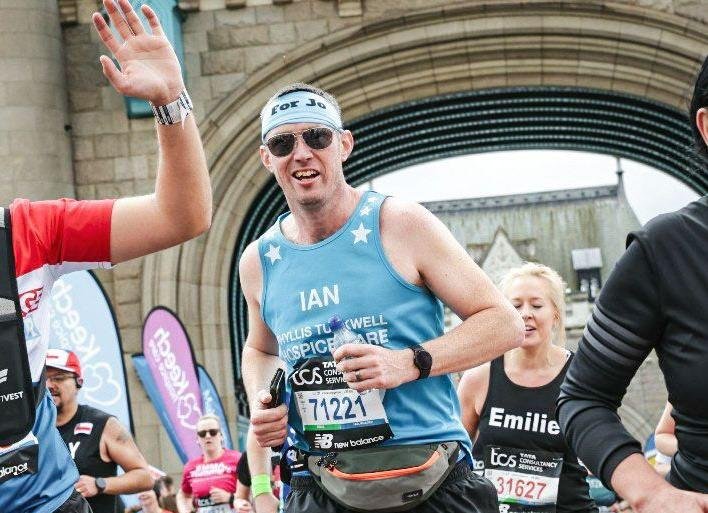 A London Marathon runner at the Tower of London