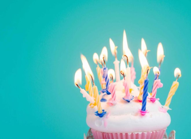 Birthday cup cake with candles