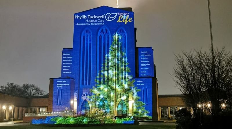 A light projection on Guildford Cathedral for Light up a Life