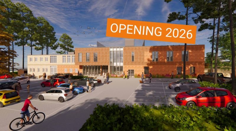 An illustration of the front of the new hospice building