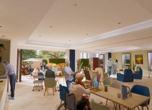 An illustration of a group thearpy room at the new hospice