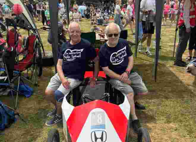 Alex and Pete with soapbox car