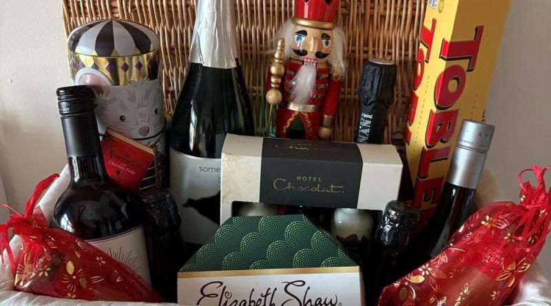 Hamper with wine and chocolates