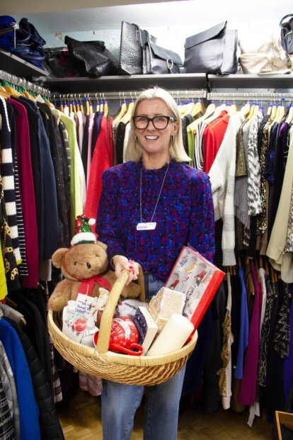Person with basket of gifts