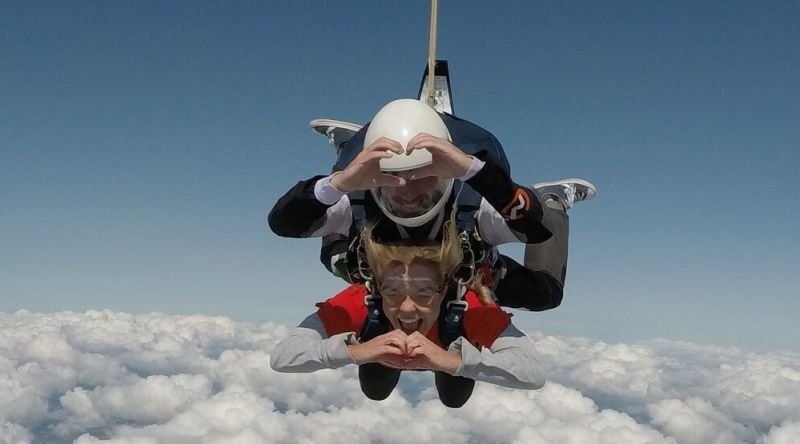 Two people skydiving