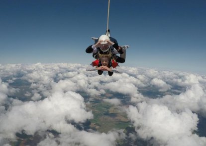 Two people skydiving