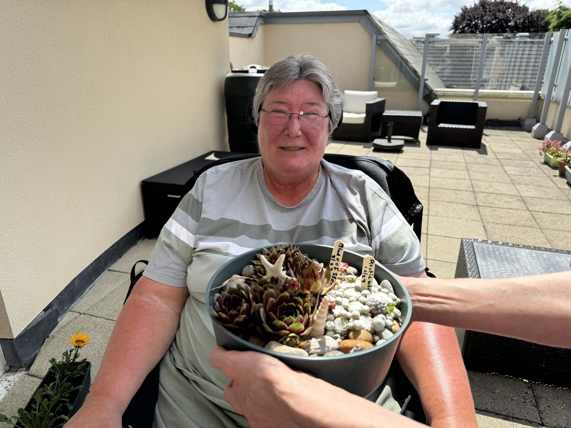 Caroline with her garden planter