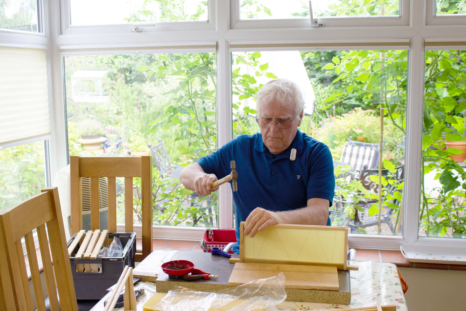 Colin making a bee frame