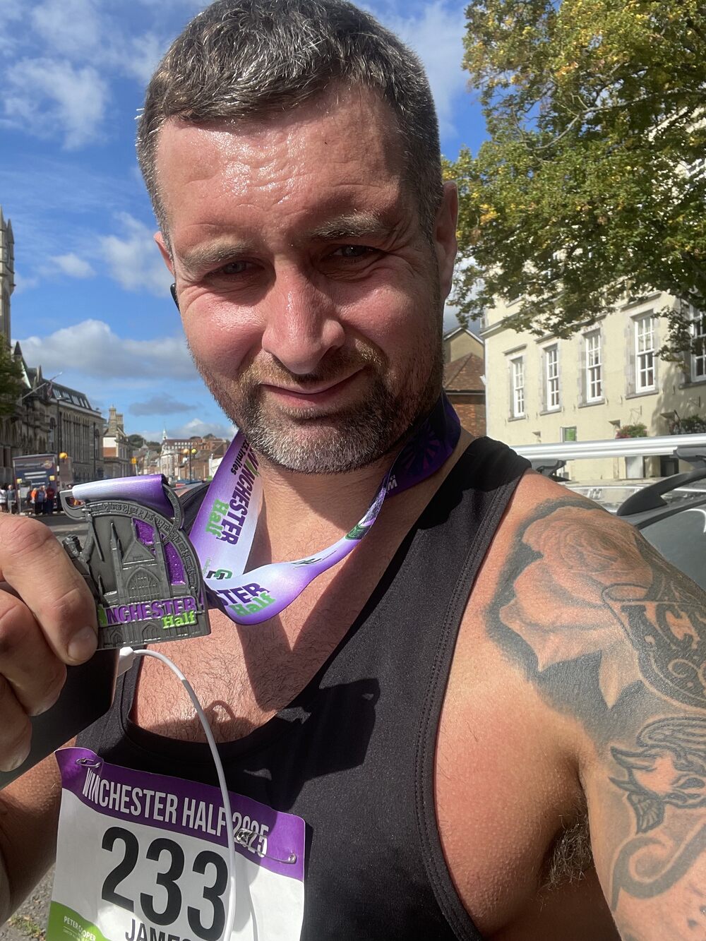James after completing the Winchester half marathon 