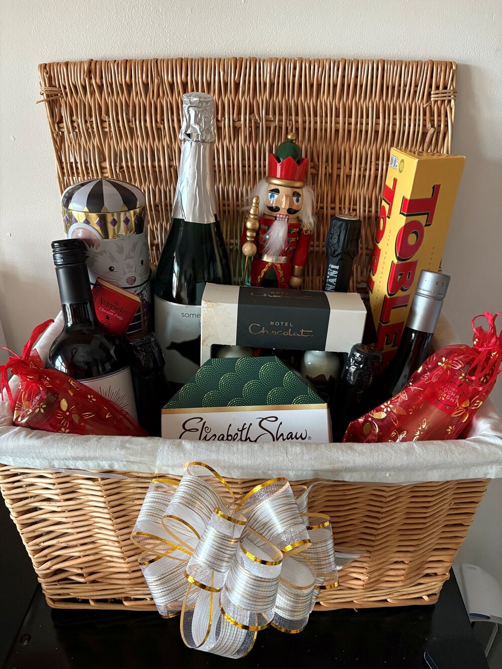 Hamper with wine and chocolates